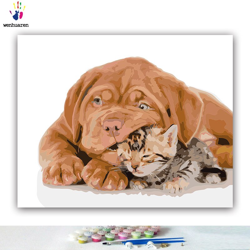Diy Paint By Numbers Picture Coloring By Numbers With Kits Animal Lovely Tiger Dog Cat Parrot Leopard Flamingo Artwork: 6728 / 40x50  no frame
