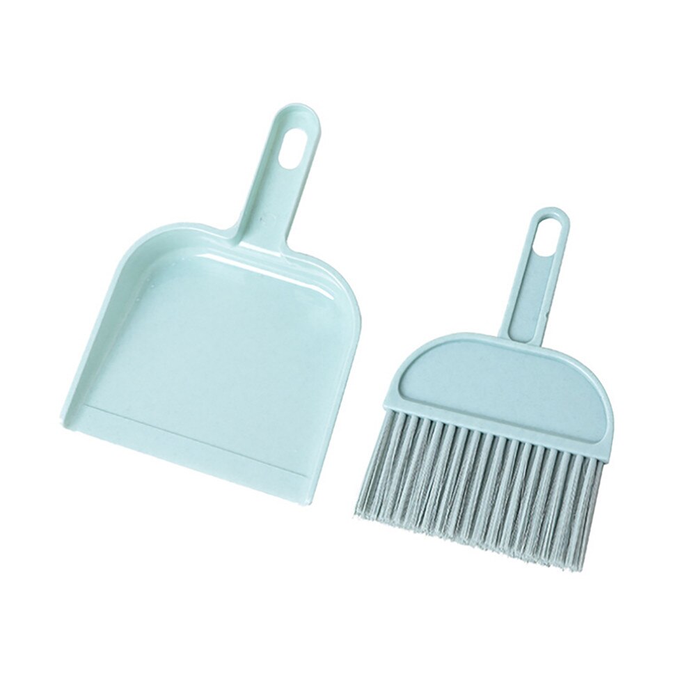 Zlca rengøringsbørste med lille håndkost og støvkasse + støvkasse plastkostbordhjørne mini støvrenser støvsuger husholdningsværktøj: Blå