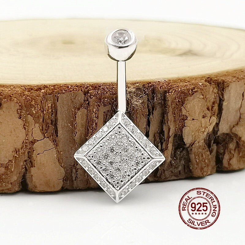 HelloLook Full Zircon Square Piercing all&#39;ombelico per donna anelli con ombelico in argento Sterling 925 gioielli anti-allergia per il corpo