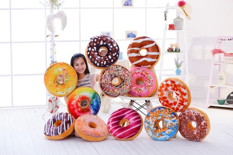 Doughnut mad plys pude sjov chokolade sofa sæde pude jule donuts pude xmas kid legetøj fyld hviler bilmåtter