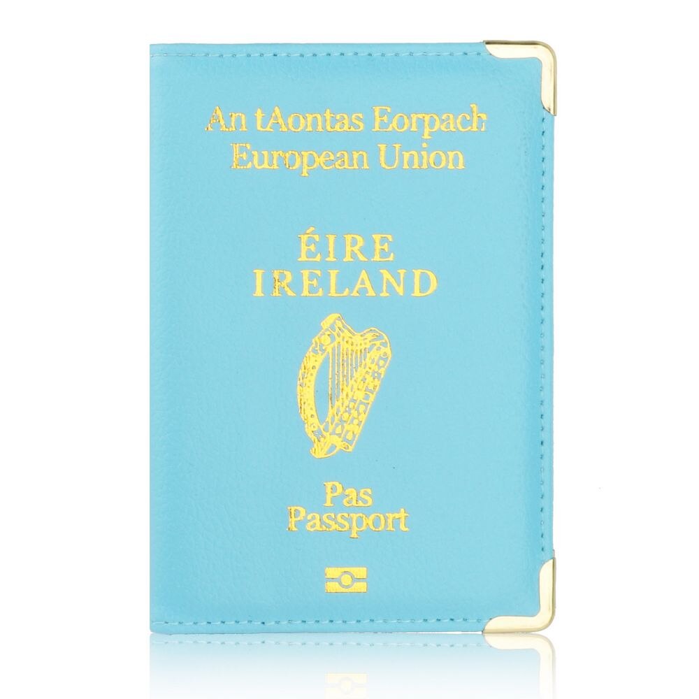 Trassory Litchi Patroon Europese Unie Ierland Lederen Paspoort Deksel Vrouwen Houder Met Koperen Hoek: Sky Blue