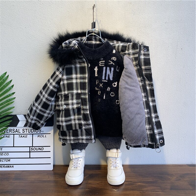 Autumn Winter Baby Fleece Soft Jacket Plaid Hooded Plus Velvet Infant Boys Coat Newborn Baby Girls Outerwear Baby Snow Wear