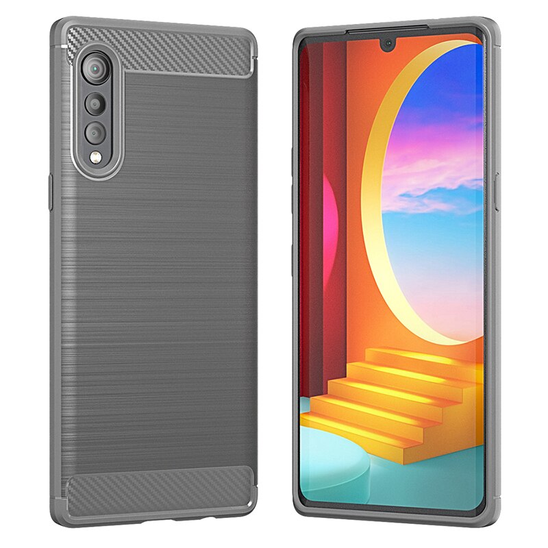 Bumper Phone Cases For LG Velvet Case + Tempered Glass Carbon Fiber Soft Gel Protective Skin G9 Silicon Cover: Gray / Only Case