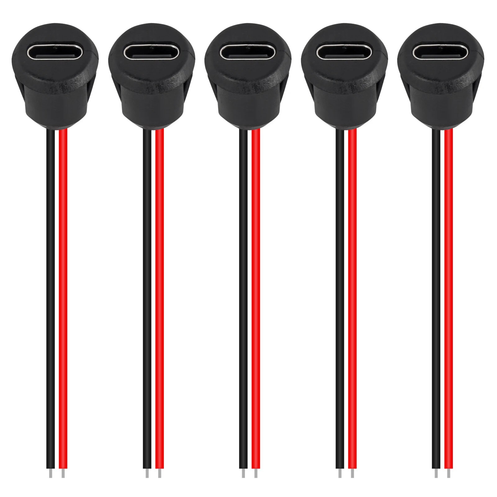 Conector USB tipo C hembra de 2 pines, resistente al agua, con enchufe hembra, puerto de carga de carga rápida, enchufe de cargador USB-C, 5 uds.: Rojo