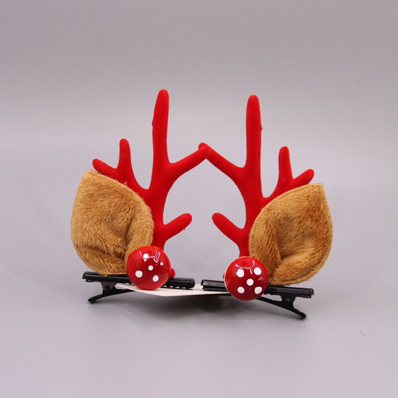 Christmas Cute Antler Hair Clips Festival Style Red Antler Headband Moose Mushroom Forest Nut Hair Accessories Hairpins: 2pcs 1