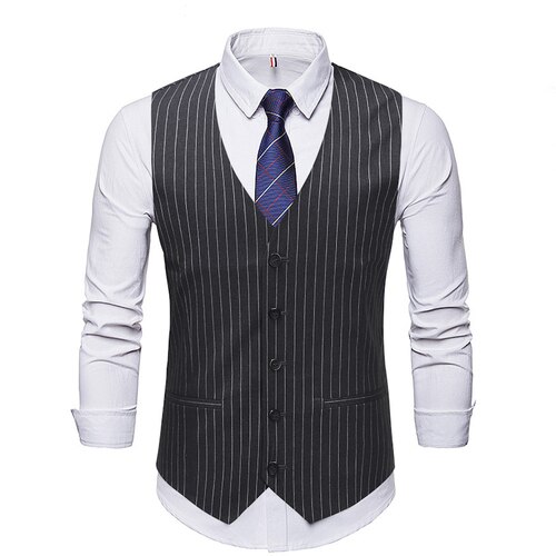 Stribede veste herre jakkesæt vest klassisk sort grå business vest vest herre britisk blazer til mænd ærmeløs: Grå / Xl