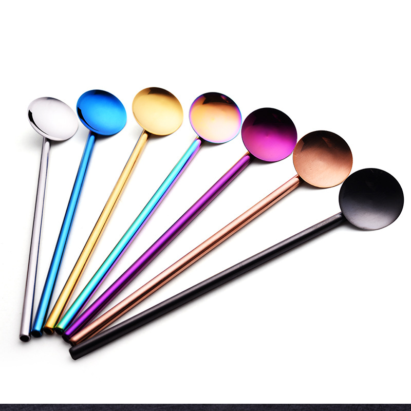 Eco Friendly 304 Stainless Steel Reusable Straws Spoon Beer Drinking Straws Coffee Straws Spoon 190mm