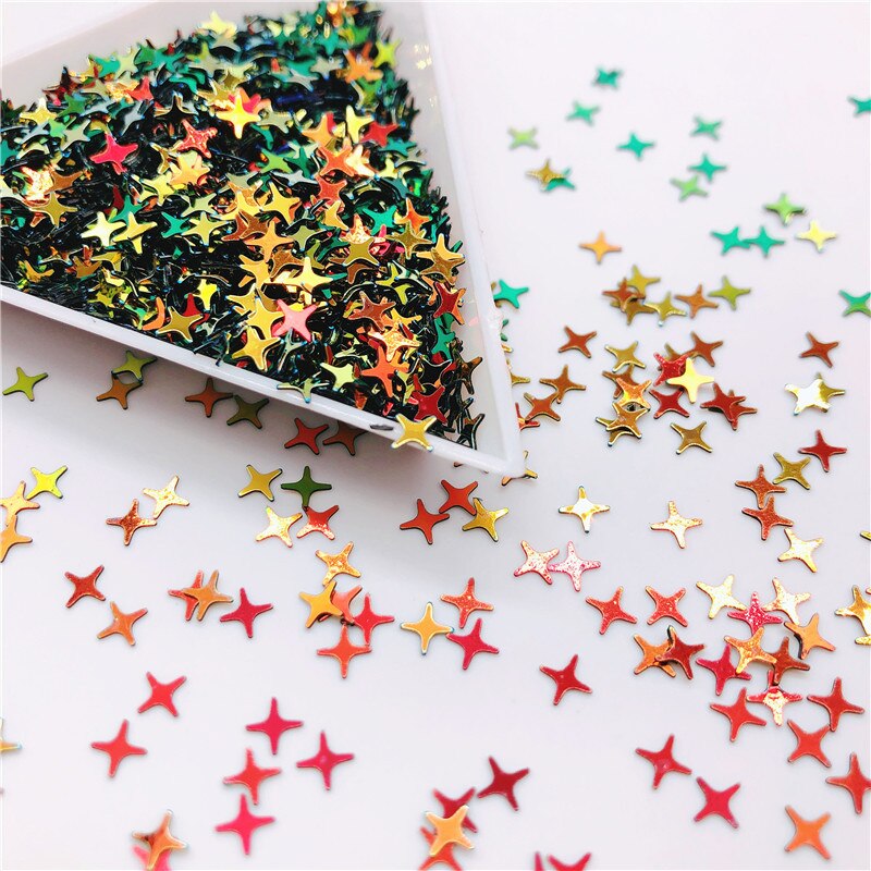 Colorful Halo 4 Point Star Confetti Holographic Glitter Aurora Borealis Sprinkle Iridescent Cross Star Flakes Resin Art supplies: 12