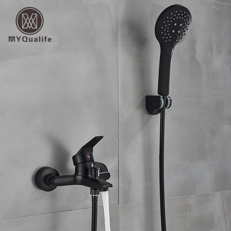 Matte Black Bathroom Faucet 2 Function Bathtub Facuet Wall Mounting Cold and Shower Faucet