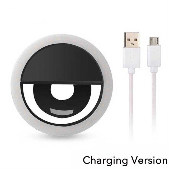 USB Charge Led Selfie Ring Light Mobile Phone Lens LED Selfie Lamp Ring for iPhone for Samsung Xiaomi Phone Selfie Light: Black