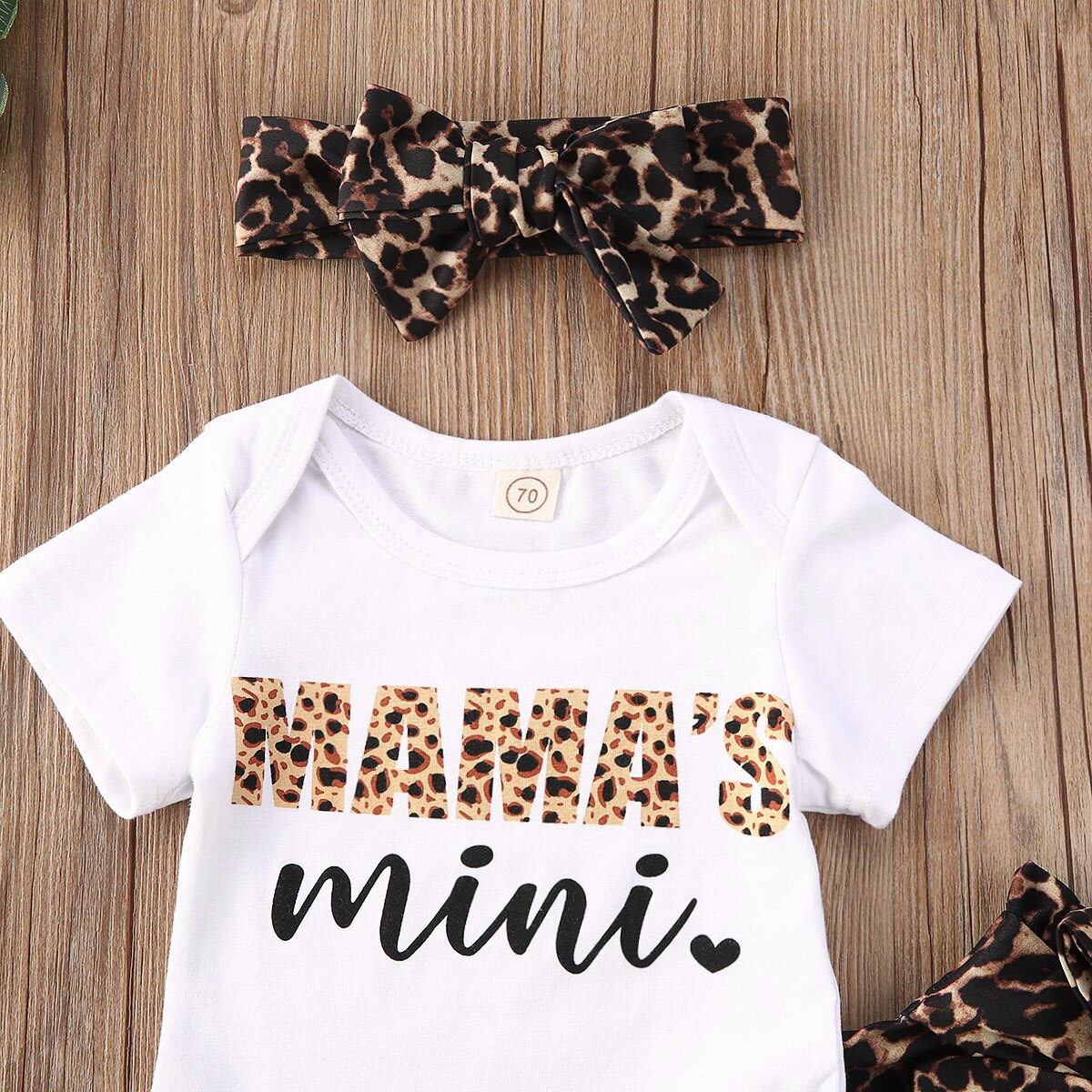 Multitrust 3 stk nyfødte baby piger drenge tøj sæt brev leopard print kortærmet romper toppe + bukser + pandebånd