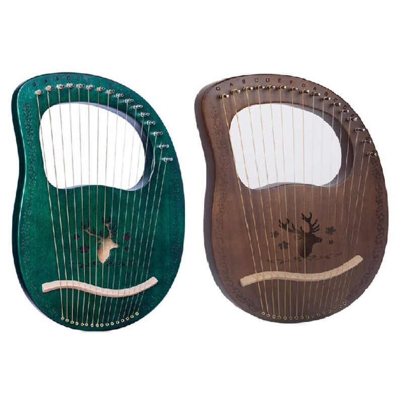 Lyre Harp 16 String Harp Heptachord Mahogany Lye Harp with Tuning Wrench for Music Lovers Beginners,Dark Green: Default Title