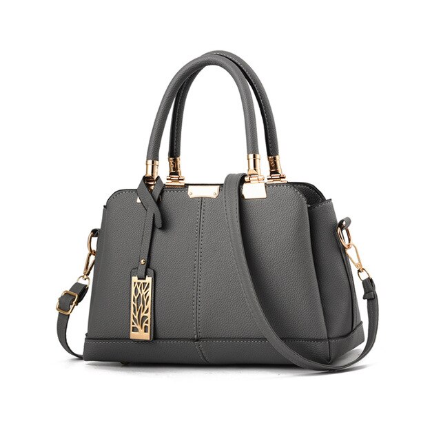 Yogodlns PU Leather Women bag Shoulder Bag Tree Branches Metal Decor Solid color feminina Handbag crossbody bag: darkgray