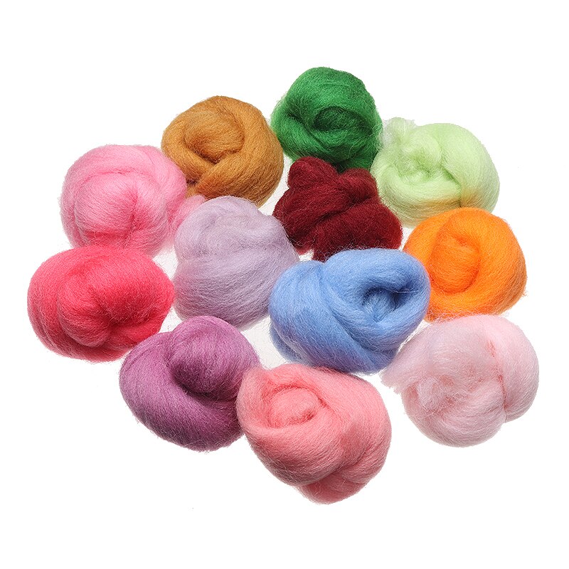 12 stuks 12 Kleuren 5g Zachte Wol Fibre Roving Voor DIY Naaldvilten Hand Spinning Naaien Pop Handwerken Fibre arts Mayitr