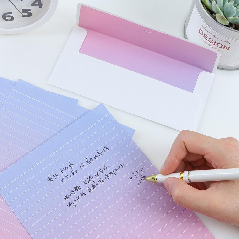 1set=(4 Sheet Letter Paper 2pcs Envelopes) Gradient Writing Set/set Paper Color Pad Office Letter Students L1B4