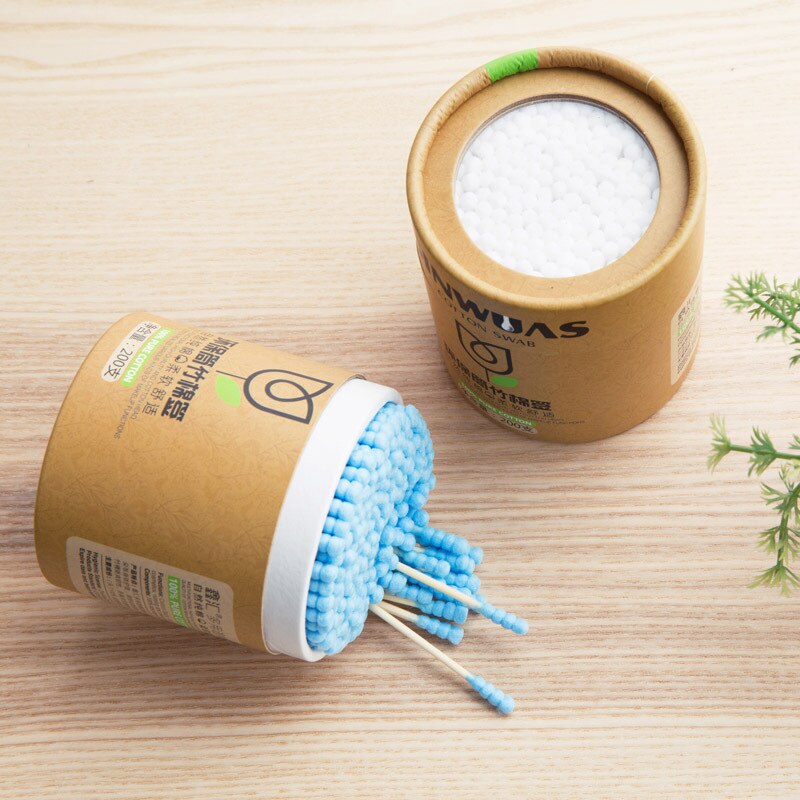 Bastoncillos de algodón para bebé, 200 unids/caja, palitos de madera de bambú, bastoncillos de algodón suave, limpieza de orejas, tampones, belleza saludable