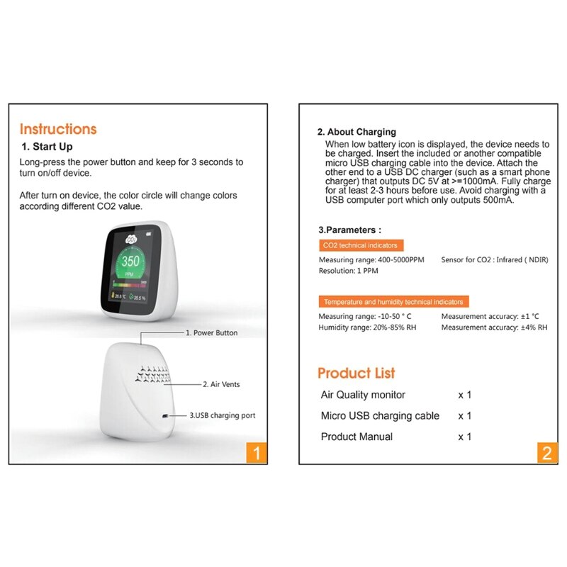 CO2 Detector Carbon Dioxide Air Tester for CO2 Real-Time Data with Alarm Set for Greenhouse Room Hospitals Office Cars