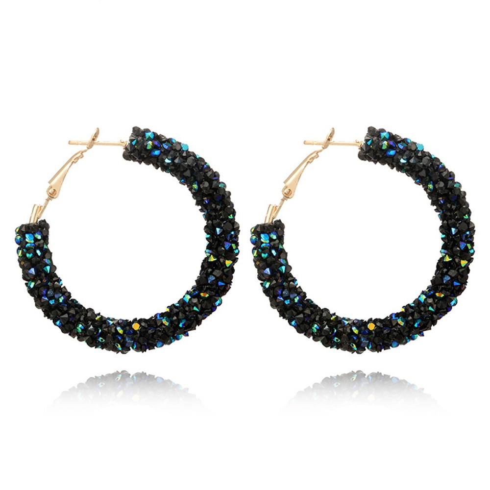 Full Rhinestone Circle Earrings Classic Big Circle Earrings Gold/Silver Color Crystal Hoop Christmas Earrings For Women