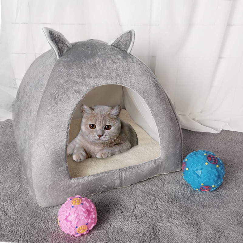 Pet Dog Bed Indoor Kitten House Warm Small for cats Dogs Nest Collapsible Dog Cave Sleeping Plush Mats Soft Dog House