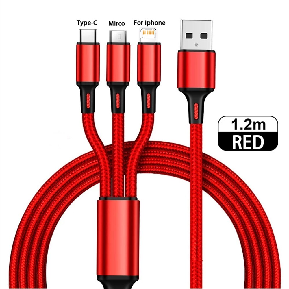 3 In 1 Micro Usb Type C Lader Kabel Multi Usb-poort Meerdere Usb Oplaadsnoer Usbc Mobiele telefoon Draad Voor Samsung S10: Red