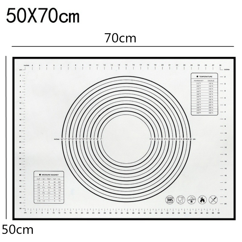 Silicone Baking Mat Scale Rolling Dough Pad Kneading Dough Mat Non Stick Pastry Oven Liner Bakeware 60*40/40*30cm: 50x70cm black