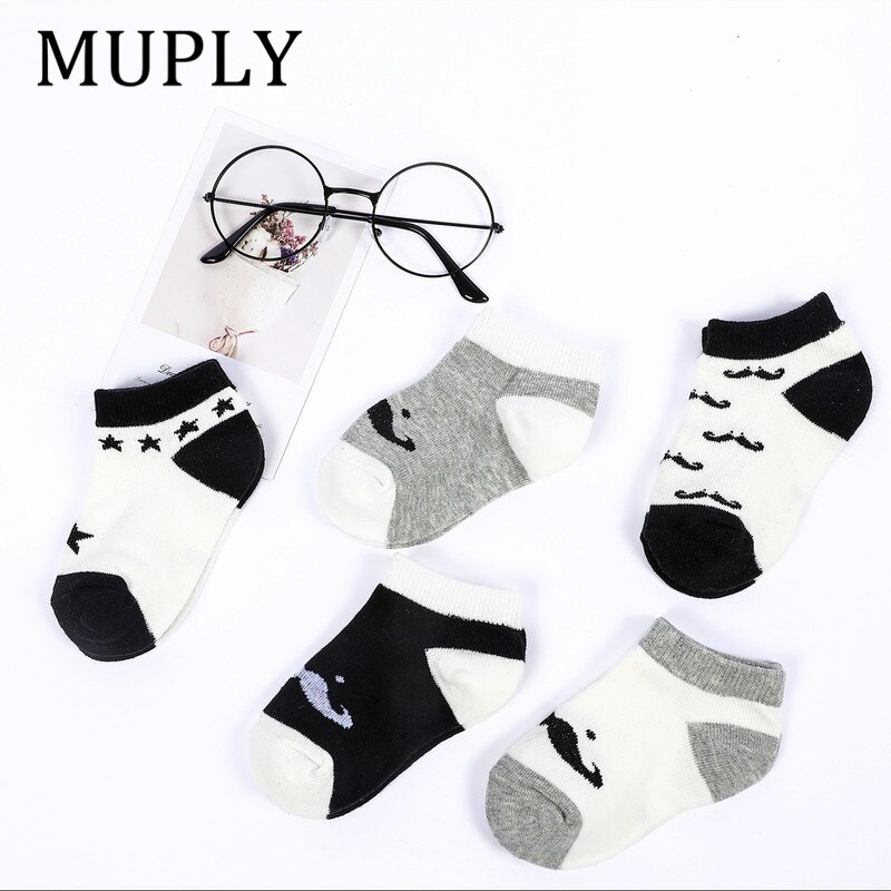 Chaussettes courtes en coton pour bébés filles et garçons de 0 à 2 ans, imprimées d'animaux, 5 pièces