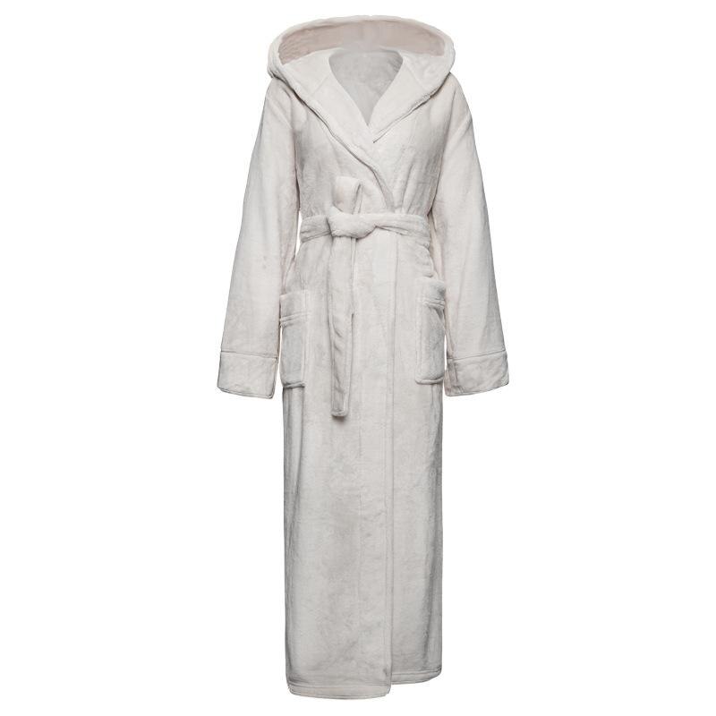 Revers Nighwear Herfst Winter Gewaad Voor Vrouwen Nachtkleding Warme Zachte Badjas Lange Mouw Nachtjapon Thicken Kimono Kamerjas: WHITE / L