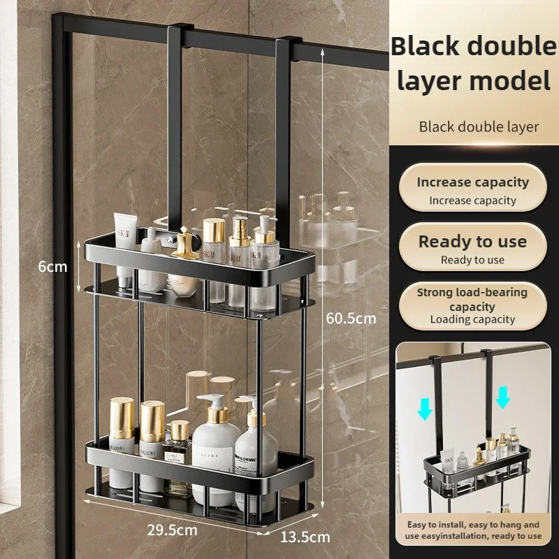 Support de rangement salle de bain sur la porte, caddie de douche, étagère suspendue de salle de bain, étagère de douche Double couche, organisateur de caddie de salle de bain: vert clair