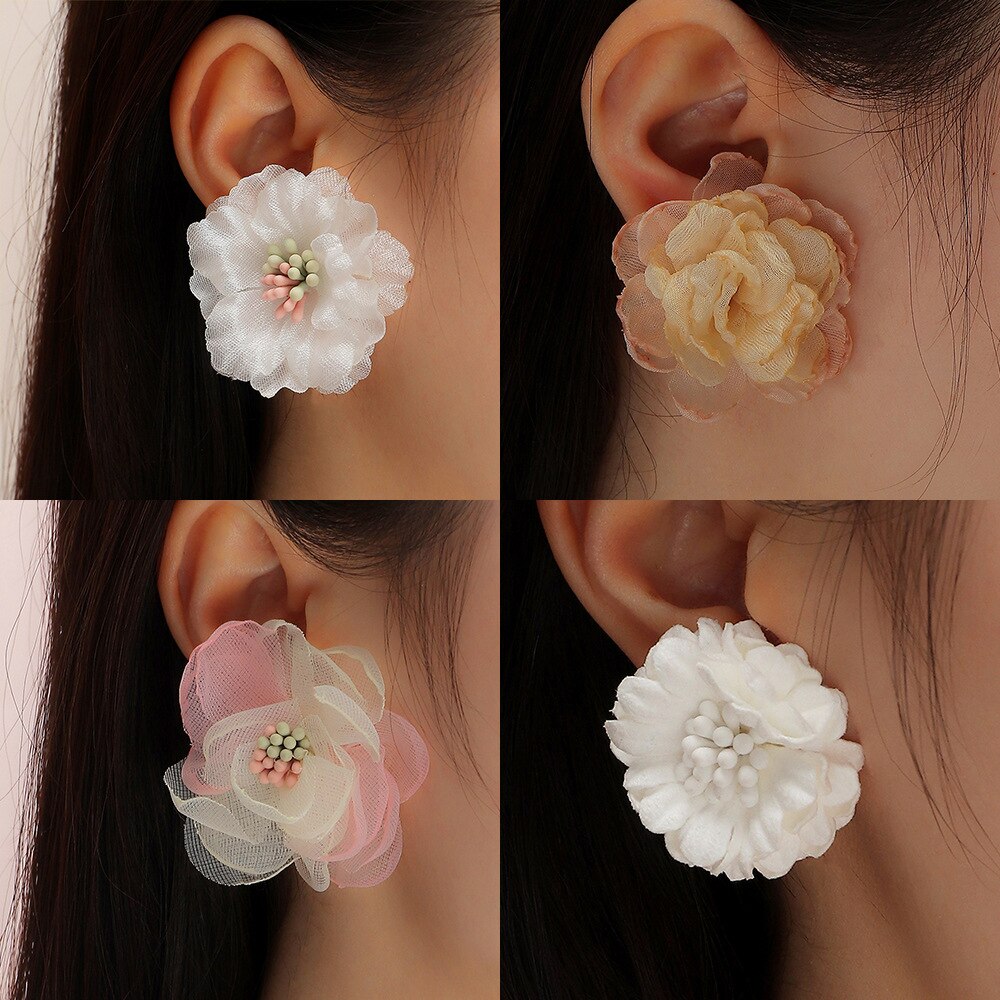 Neue Blume Ohrringe Frühling Sommer Super Gebühr Reise Hochzeit Polyester Blumen- Zucht Ohrringe Schmuck Für Frauen Mädchen