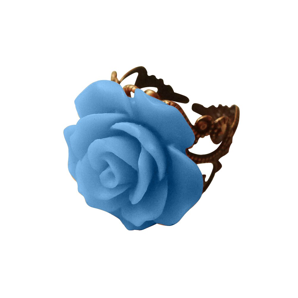 Gothic Style Vintage Jewelry Retro Rings for Women Colorful Rose Hollow Out Flower Resizable Finger Gothic Ring: Blue