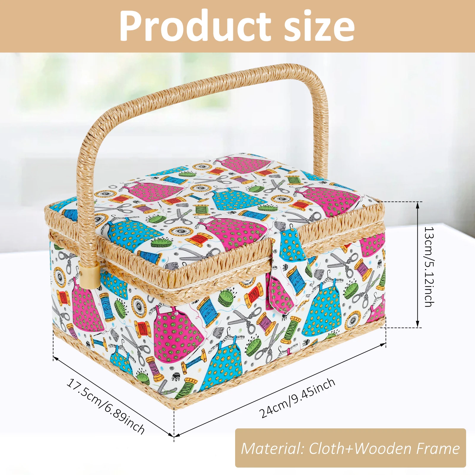 Sewing Basket with Removable Tray Practical Sewing Basket Organizer with Interior Pocket Portable Sewing Storage Box Stylish