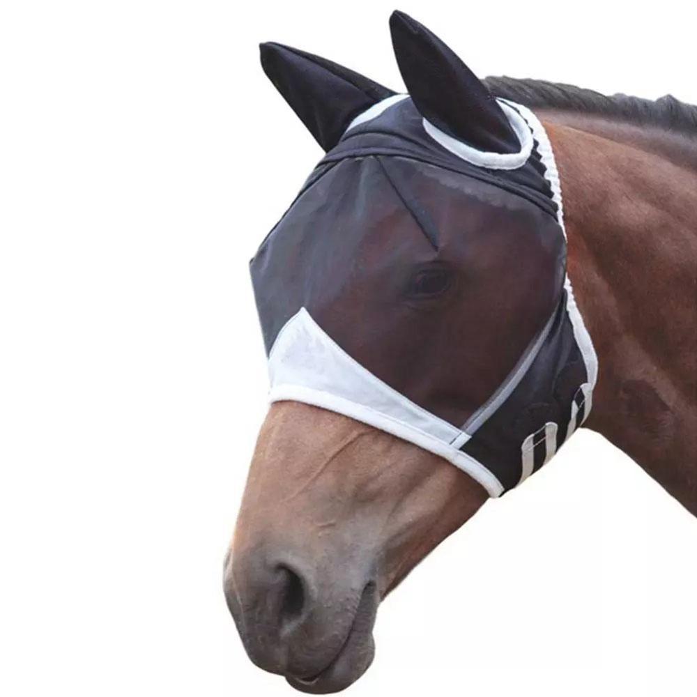 Breathable Anti Mosquito Horse Mesh Mask Horse Flying Mask Horse Full Face Mask Anti-mosquito Nose with Zipper: black / L