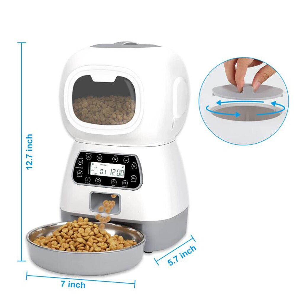 Smart automatisk foderautomat til kæledyr med stemmeoptagelse rustfrit stål lcd-skærm timer til hundemad skål kattefoder dispenser kæledyrsforsyninger: 3.5l foderautomat
