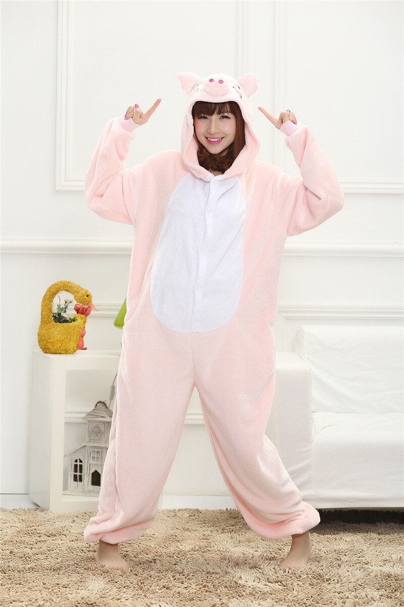 Animal Pig Onesie Adult Teenagers Women Pijama Kigurum Pajamas Flannel Warm Soft Pink Onepiece Night Home Party Jumpsuit: Pink / S