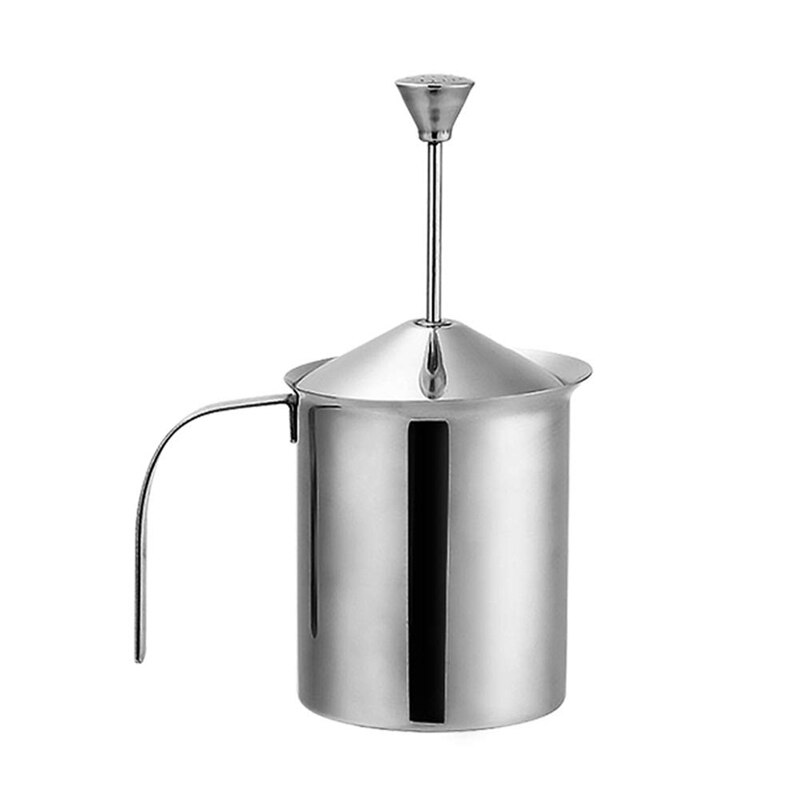 Manual Milk Frother, Stainless Steel Double Sieve Press Frothing Pot
