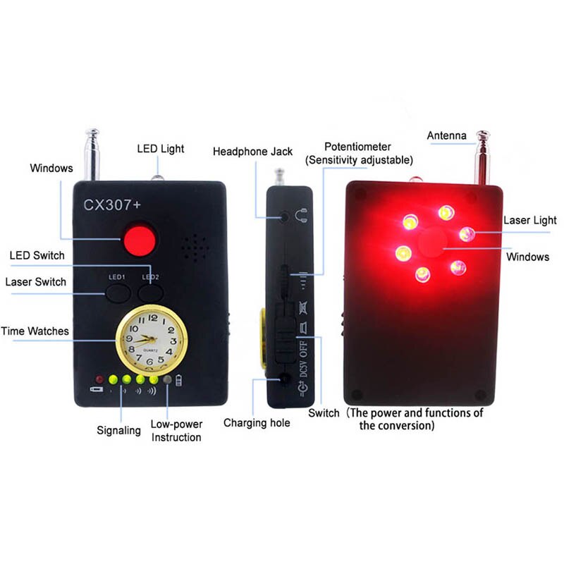 Full Range Anti-Spy Bug Detector Draadloze Camera Verborgen Signaal GPS RF GSM Apparaten Finder Privacy Beschermen Beveiliging