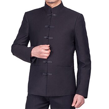 Traditional Chinese Suit Jacket Frog Closure Single Breasted Mens Black Tunic Suit Jacket Mandarin Collar: M - 1 Piece Jacket