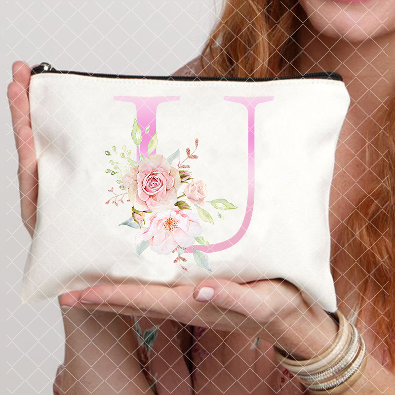 26 Pink Initials Women Cosmetic Bag Bride's Toilet Makeup Pouch Cosmetic Case Bridesmaid Bachelorette Party Lady Bags: Red