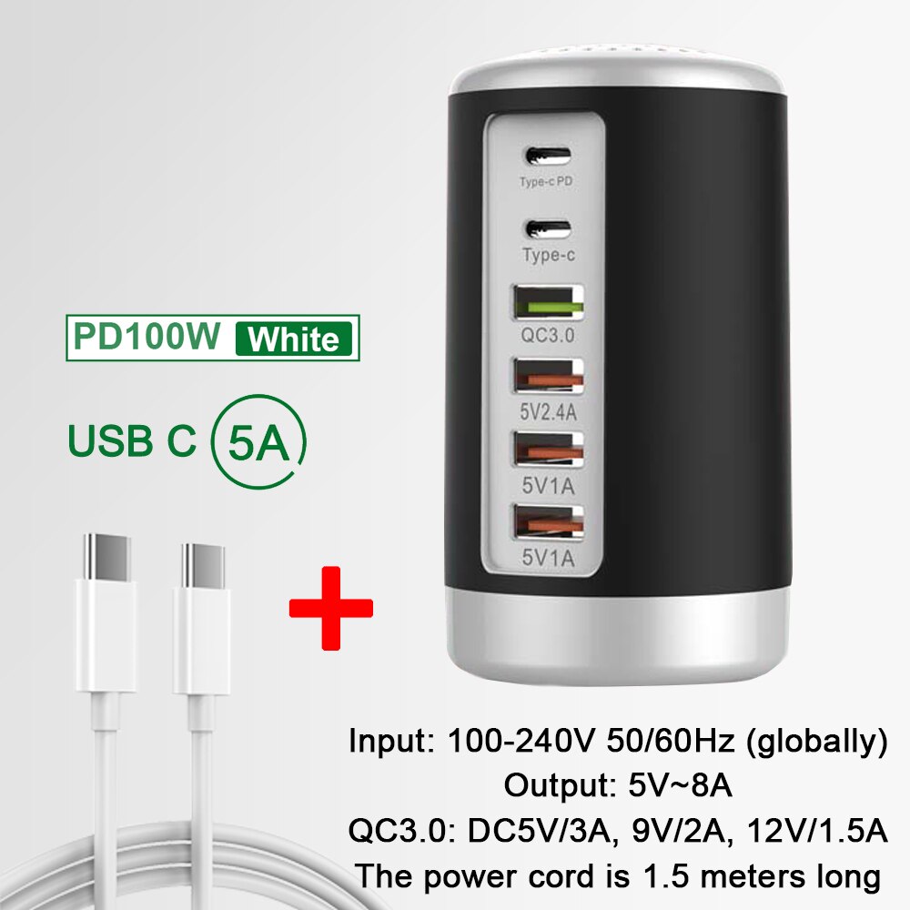 65W QC3.0 USB PD Charger Adapter Universal For iPhone Xiaomi Huawei Samsung Mobile Phone Laptop Tablet Wall Charge Fast Charger: EU Plug / Black 2-in-1