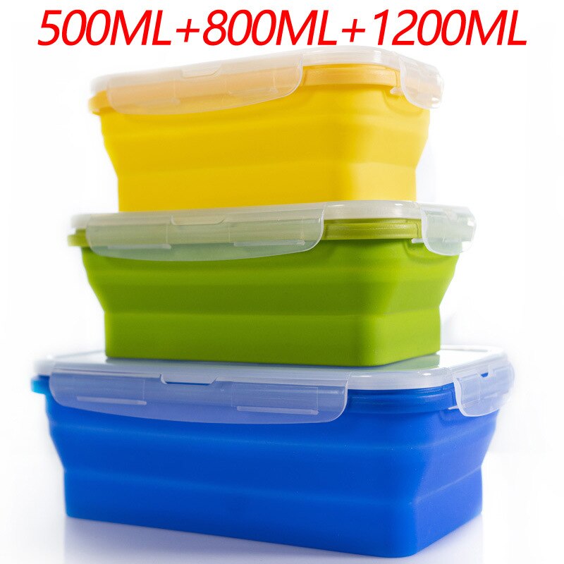 Collapsible Silicone Food Container Portable Bento Lunch Box Microware Home Kitchen Outdoor Food Storage Containers Box: Green