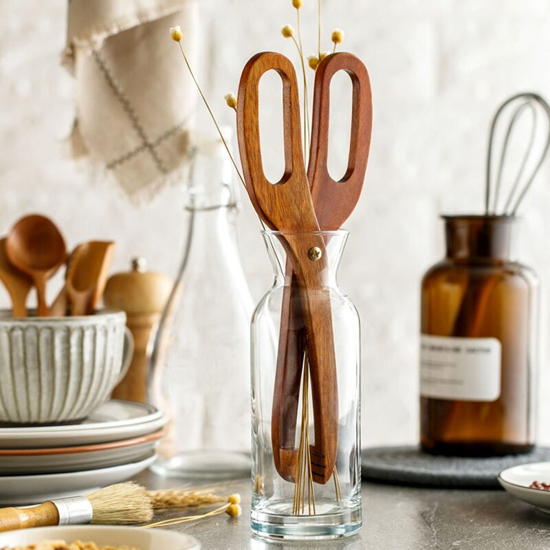 Pinças de comida cozinha de madeira pinças criativo scissor forma bolo sobremesa salada servindo pinças clipe utensílios de cozinha de madeira acessórios