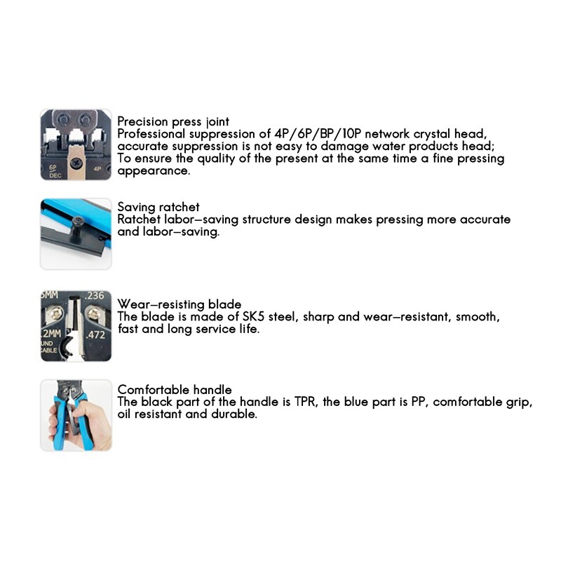 Rede rj45 crimper 10p 8p 6p 4p ferramentas de friso stripper para rj45 rj11 rj12 rj50 conector ethernet cabo