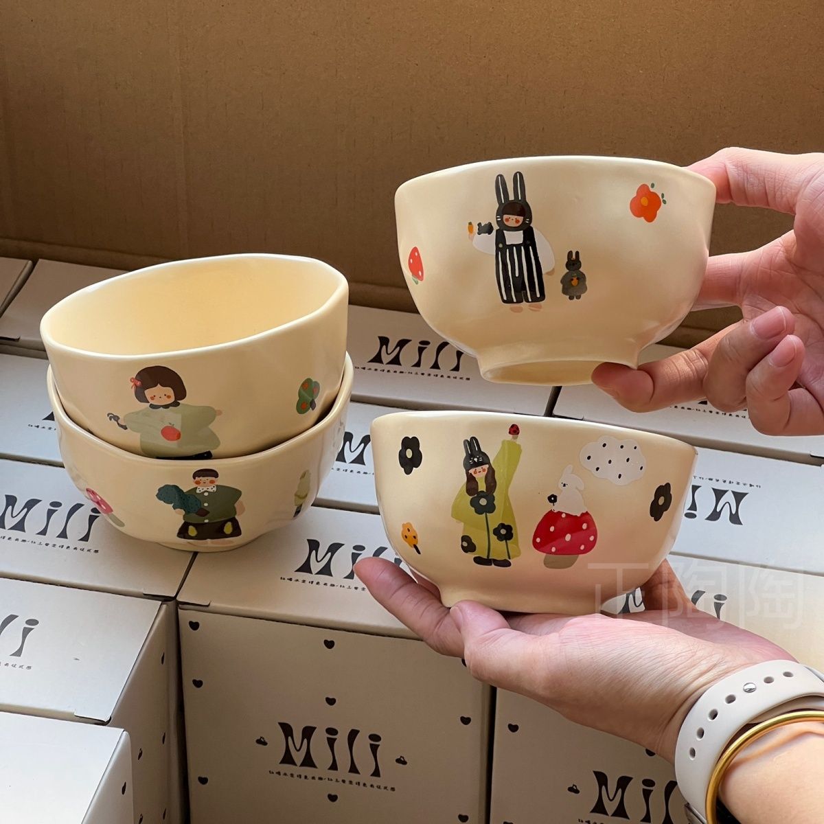 Cartoon kinderkom, schattige kom voor ouder en kind, huishoudelijk servies, hittebestendige keramische rijstkom, meisjesservies