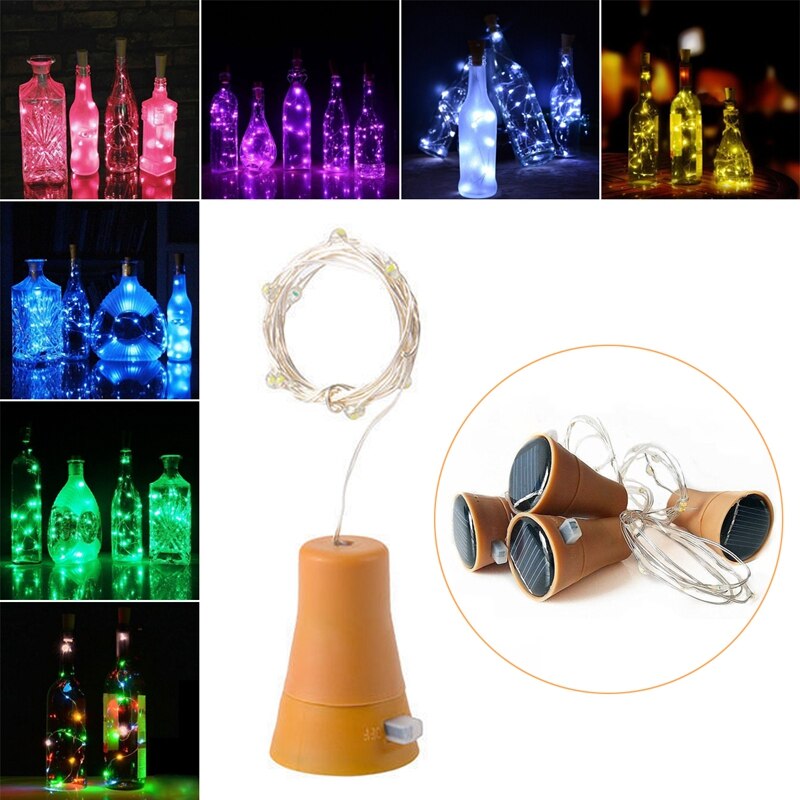 1Pcs Solar 2M Led Kurk Vormige 20 Led Night Fairy String Licht Kork Solarbetrieben Licht Wijn Fles Lamp party Celebration