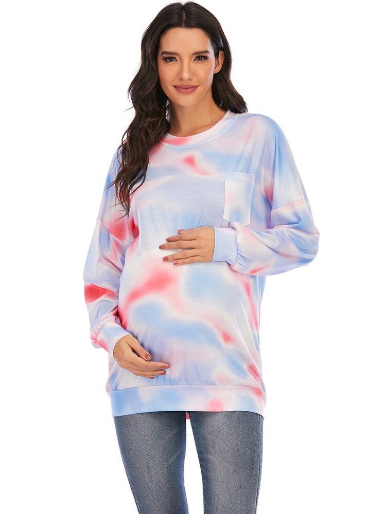 Mutterschaft Kleid T-Shirt Rundhals Druck Mutterschaft Homewear Kleidung Schwangere Frauen Top Mutterschaft Shirts: 001 Red / XL