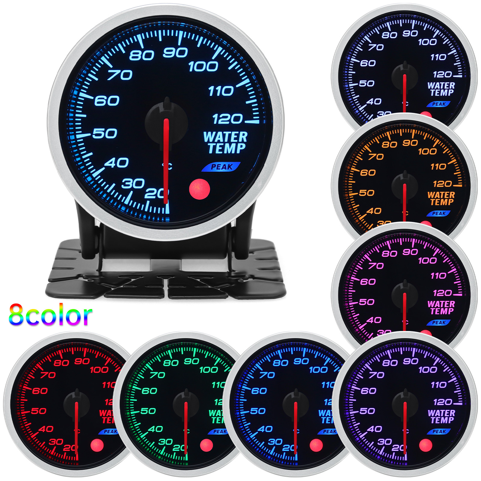 52mm 8 Colors Car Gauge Oil Pressure Bar PSI Water Temp Oil Temp EGT Exhaust Temp Turbo Boost Tachometer Fuel Level Gauge Meter