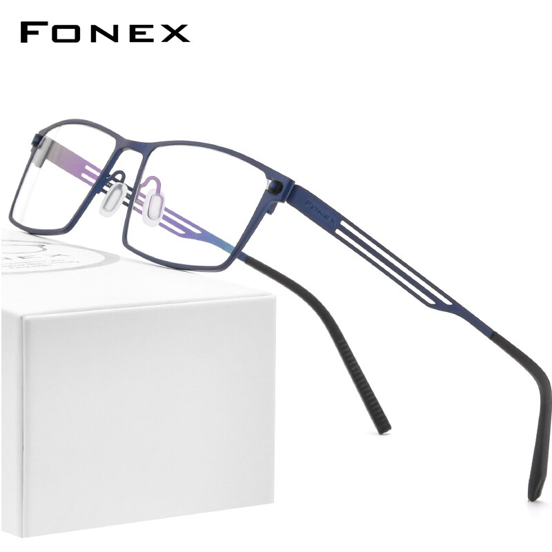 FONEX-monture de lunettes en titane pur pour hommes et femmes, monture carrée, monture de lunettes, pour myopie optique sans vis, nouvelle recette: Bleu