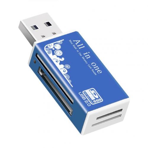 Multilector de tarjetas de memoria USB 2,0, 4 en 1, Accesorios para ordenador portátil SD/SDHC/Mini SD/MMC/TF/MS/SD Ultra/RS-MMC/HS-MMC/MS Pro: Azul