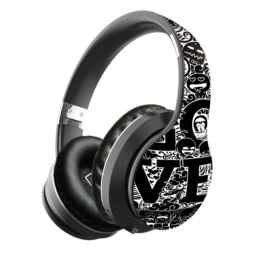 NDJU Wireless Graffiti Headphones - Bluetooth 5.0 - 40mm Drivers - HiFi Stereo Sound with Mic - TF Card FM Radio: Black
