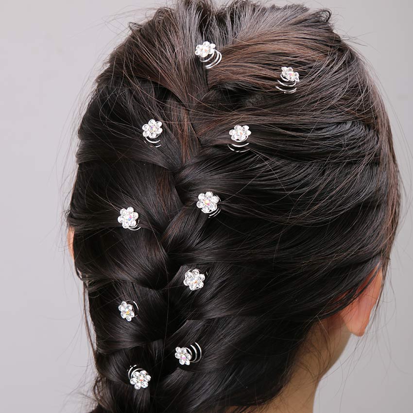 12PCS Lady Bride Hairpin European Floral Rhinestone Flowers Spiral Hairpins Decor Hair Jewelry